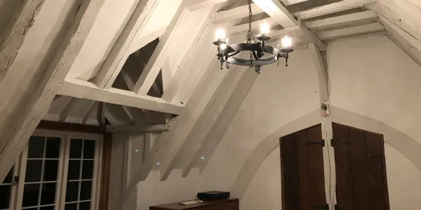 roof space with wooden beams